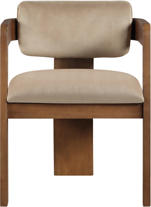 Meridian Furniture Sacha Plush Velvet Dining Chair with Fluted Walnut Frame for Elegant Interiors 11096Beige-C
