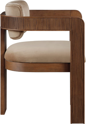 Meridian Furniture Sacha Plush Velvet Dining Chair with Fluted Walnut Frame for Elegant Interiors 11096Beige-C