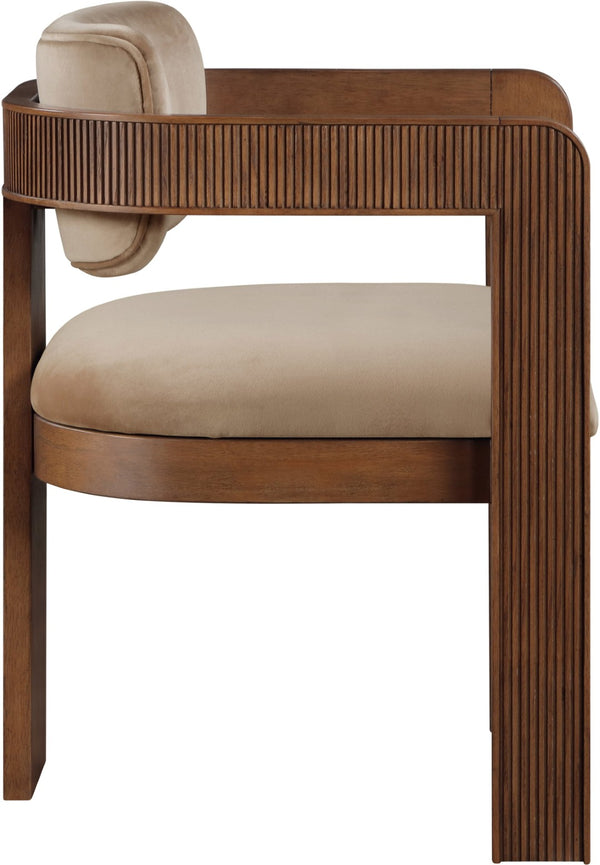 Meridian Furniture Sacha Plush Velvet Dining Chair with Fluted Walnut Frame for Elegant Interiors 11096Beige-C