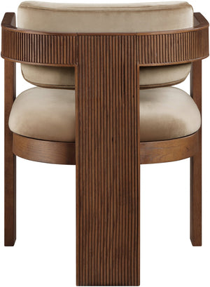 Meridian Furniture Sacha Plush Velvet Dining Chair with Fluted Walnut Frame for Elegant Interiors 11096Beige-C