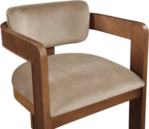 Meridian Furniture Sacha Plush Velvet Dining Chair with Fluted Walnut Frame for Elegant Interiors 11096Beige-C