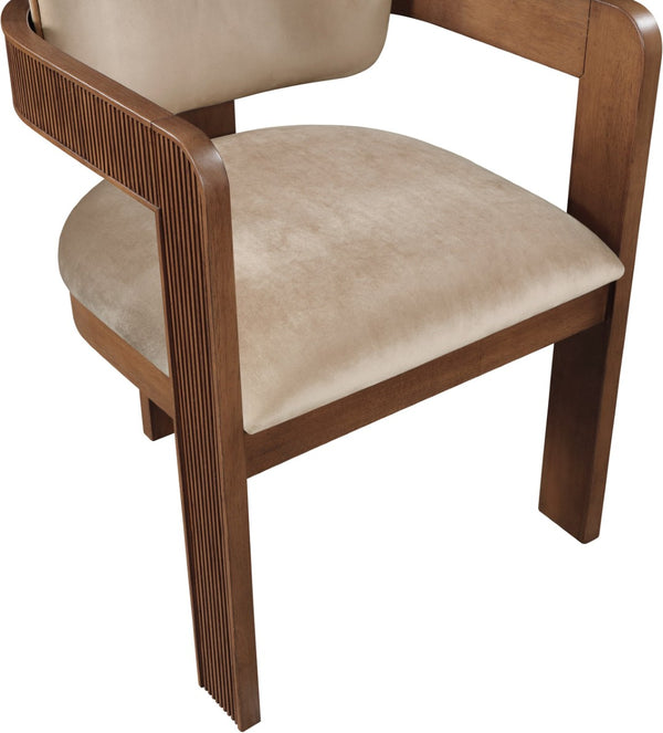 Meridian Furniture Sacha Plush Velvet Dining Chair with Fluted Walnut Frame for Elegant Interiors 11096Beige-C