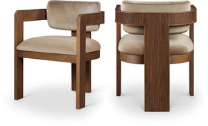Meridian Furniture Sacha Plush Velvet Dining Chair with Fluted Walnut Frame for Elegant Interiors 11096Beige-C