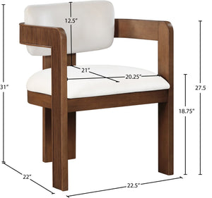 Meridian Furniture Sacha Cream Velvet Dining Chair with Fluted Walnut Frame for Elegant Interiors 11096Cream-C
