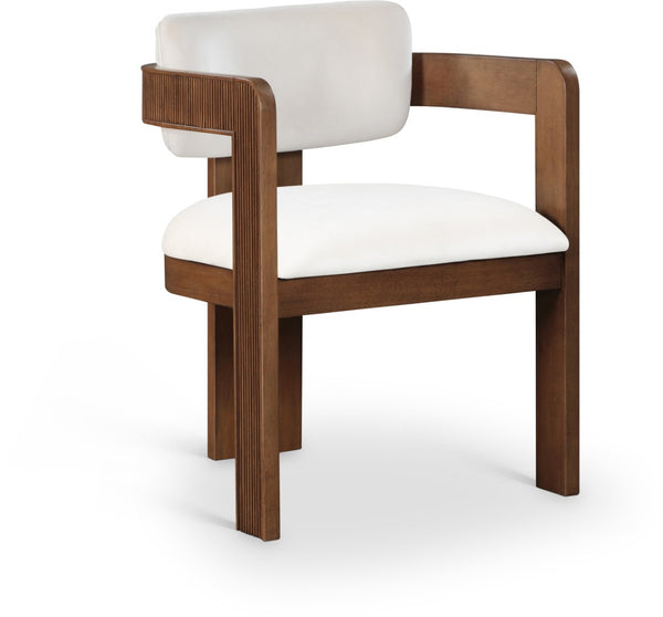 Meridian Furniture Sacha Cream Velvet Dining Chair with Fluted Walnut Frame for Elegant Interiors 11096Cream-C