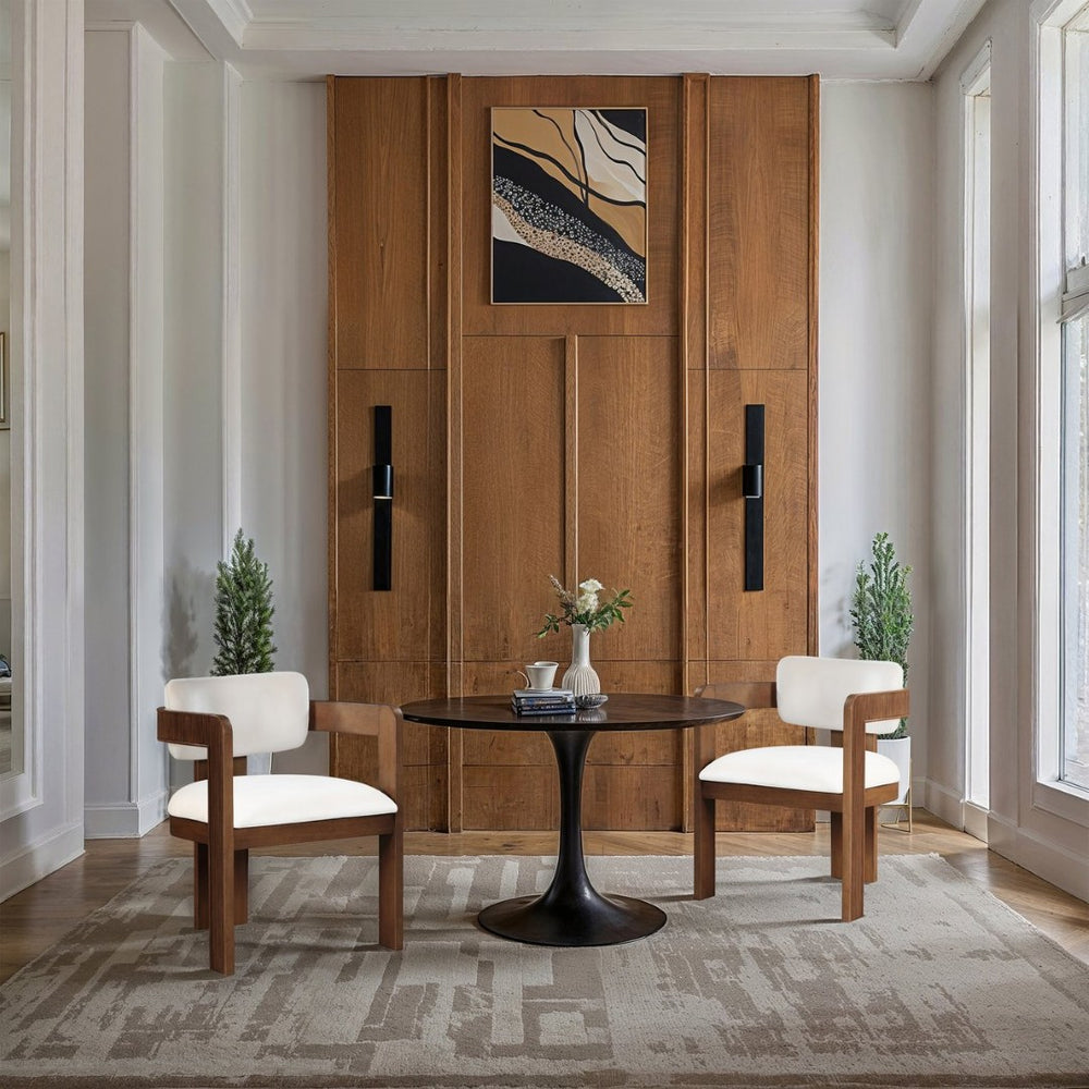 Meridian Furniture Sacha Cream Velvet Dining Chair with Fluted Walnut Frame for Elegant Interiors 11096Cream-C