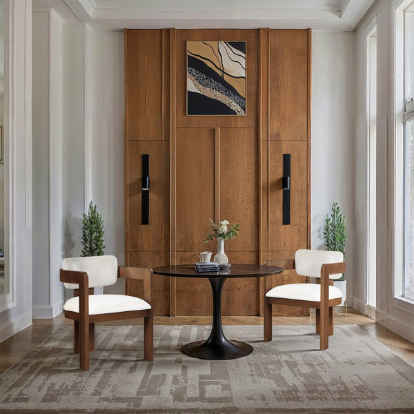 Meridian Furniture Sacha Cream Velvet Dining Chair with Fluted Walnut Frame for Elegant Interiors 11096Cream-C