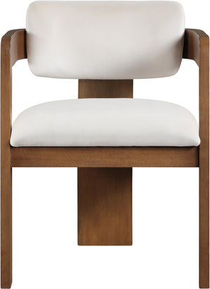 Meridian Furniture Sacha Cream Velvet Dining Chair with Fluted Walnut Frame for Elegant Interiors 11096Cream-C