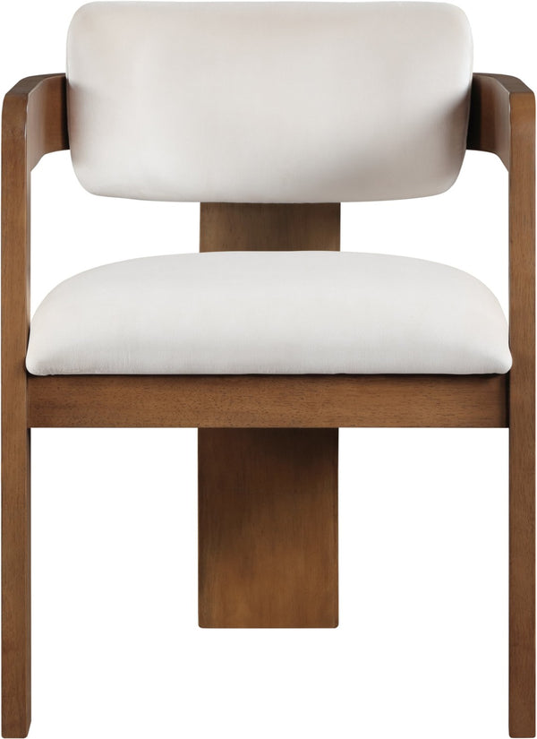 Meridian Furniture Sacha Cream Velvet Dining Chair with Fluted Walnut Frame for Elegant Interiors 11096Cream-C