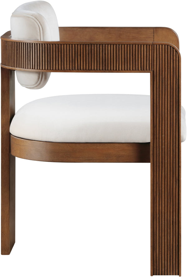 Meridian Furniture Sacha Cream Velvet Dining Chair with Fluted Walnut Frame for Elegant Interiors 11096Cream-C