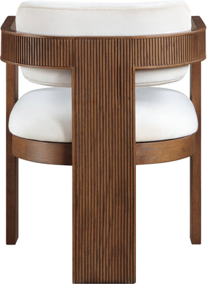 Meridian Furniture Sacha Cream Velvet Dining Chair with Fluted Walnut Frame for Elegant Interiors 11096Cream-C