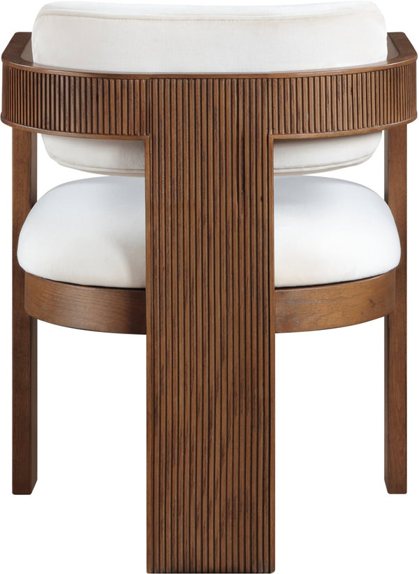 Meridian Furniture Sacha Cream Velvet Dining Chair with Fluted Walnut Frame for Elegant Interiors 11096Cream-C