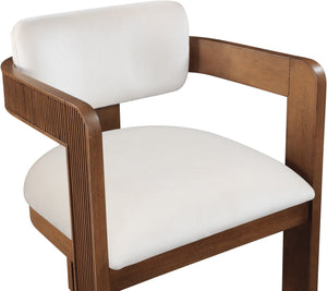Meridian Furniture Sacha Cream Velvet Dining Chair with Fluted Walnut Frame for Elegant Interiors 11096Cream-C