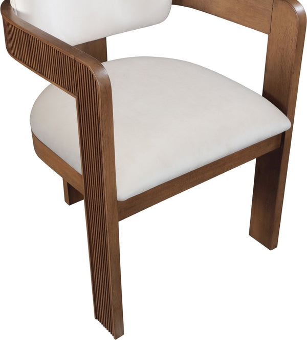 Meridian Furniture Sacha Cream Velvet Dining Chair with Fluted Walnut Frame for Elegant Interiors 11096Cream-C