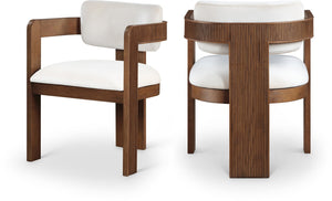 Meridian Furniture Sacha Cream Velvet Dining Chair with Fluted Walnut Frame for Elegant Interiors 11096Cream-C