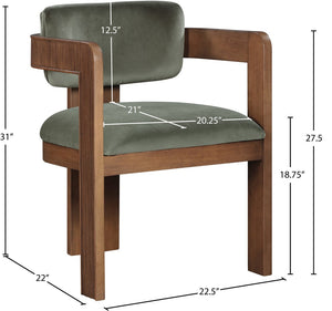 Meridian Furniture Sacha Emerald Velvet Dining Chair with Fluted Walnut Frame for Elegant Rooms 11096Green-C