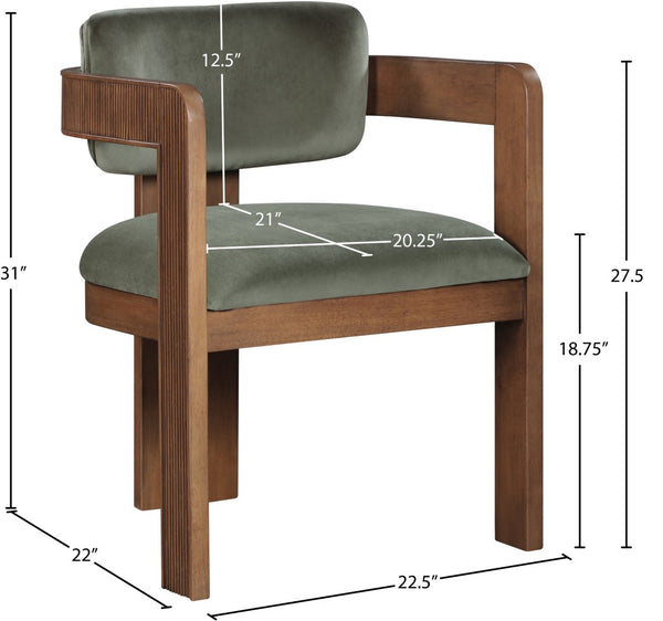 Meridian Furniture Sacha Emerald Velvet Dining Chair with Fluted Walnut Frame for Elegant Rooms 11096Green-C