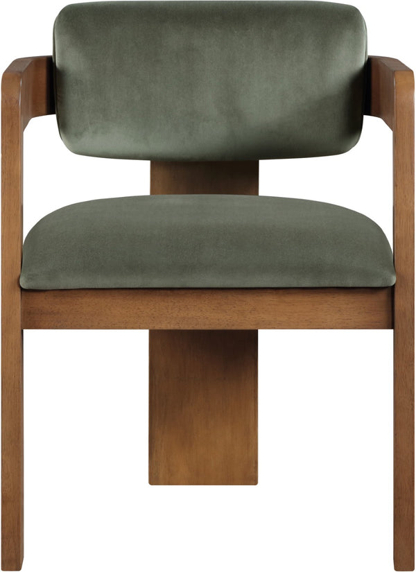 Meridian Furniture Sacha Emerald Velvet Dining Chair with Fluted Walnut Frame for Elegant Rooms 11096Green-C