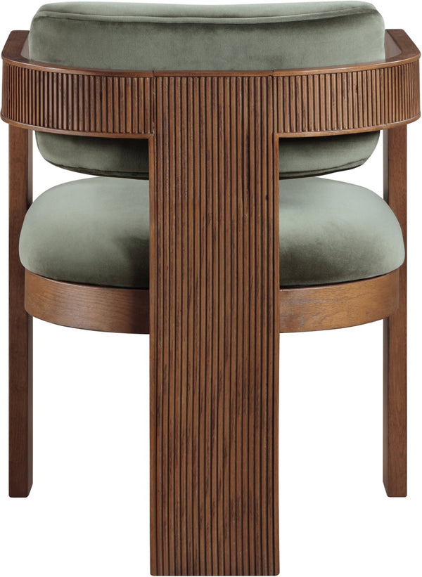 Meridian Furniture Sacha Emerald Velvet Dining Chair with Fluted Walnut Frame for Elegant Rooms 11096Green-C