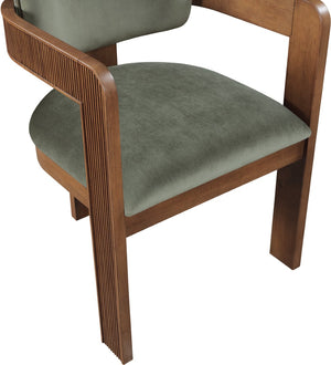 Meridian Furniture Sacha Emerald Velvet Dining Chair with Fluted Walnut Frame for Elegant Rooms 11096Green-C