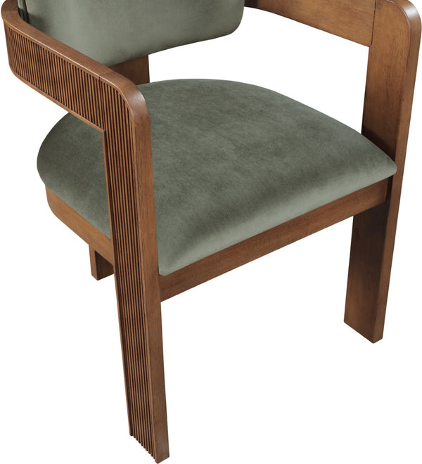 Meridian Furniture Sacha Emerald Velvet Dining Chair with Fluted Walnut Frame for Elegant Rooms 11096Green-C
