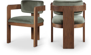 Meridian Furniture Sacha Emerald Velvet Dining Chair with Fluted Walnut Frame for Elegant Rooms 11096Green-C