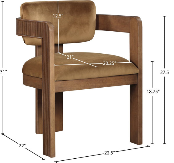 Meridian Furniture Sacha Fluted Walnut Frame Velvet Dining Chair with Sculptural Saddle Seat Design 11096Saddle-C