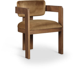 Meridian Furniture Sacha Fluted Walnut Frame Velvet Dining Chair with Sculptural Saddle Seat Design 11096Saddle-C