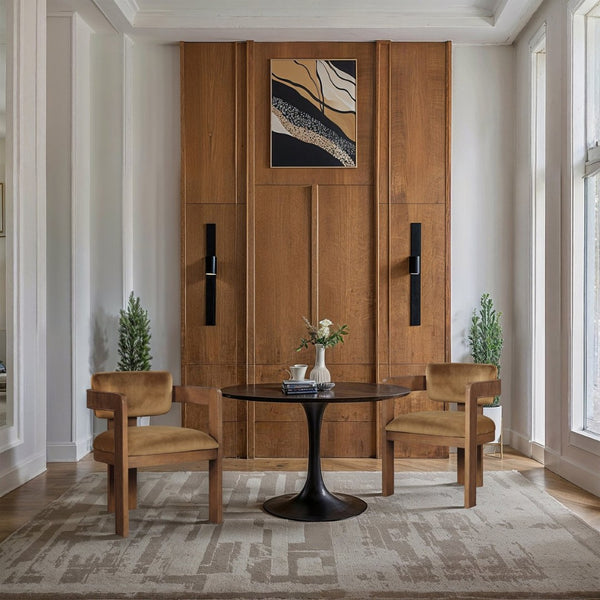 Meridian Furniture Sacha Fluted Walnut Frame Velvet Dining Chair with Sculptural Saddle Seat Design 11096Saddle-C