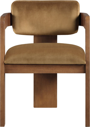 Meridian Furniture Sacha Fluted Walnut Frame Velvet Dining Chair with Sculptural Saddle Seat Design 11096Saddle-C