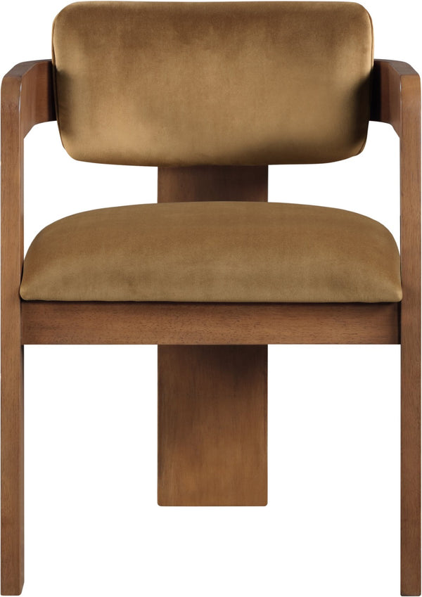 Meridian Furniture Sacha Fluted Walnut Frame Velvet Dining Chair with Sculptural Saddle Seat Design 11096Saddle-C