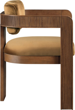 Meridian Furniture Sacha Fluted Walnut Frame Velvet Dining Chair with Sculptural Saddle Seat Design 11096Saddle-C