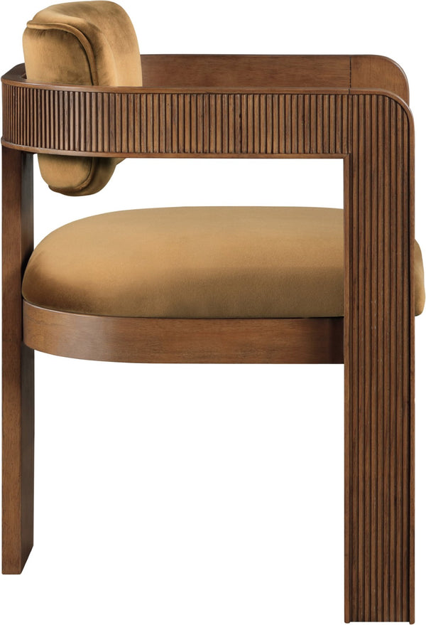 Meridian Furniture Sacha Fluted Walnut Frame Velvet Dining Chair with Sculptural Saddle Seat Design 11096Saddle-C