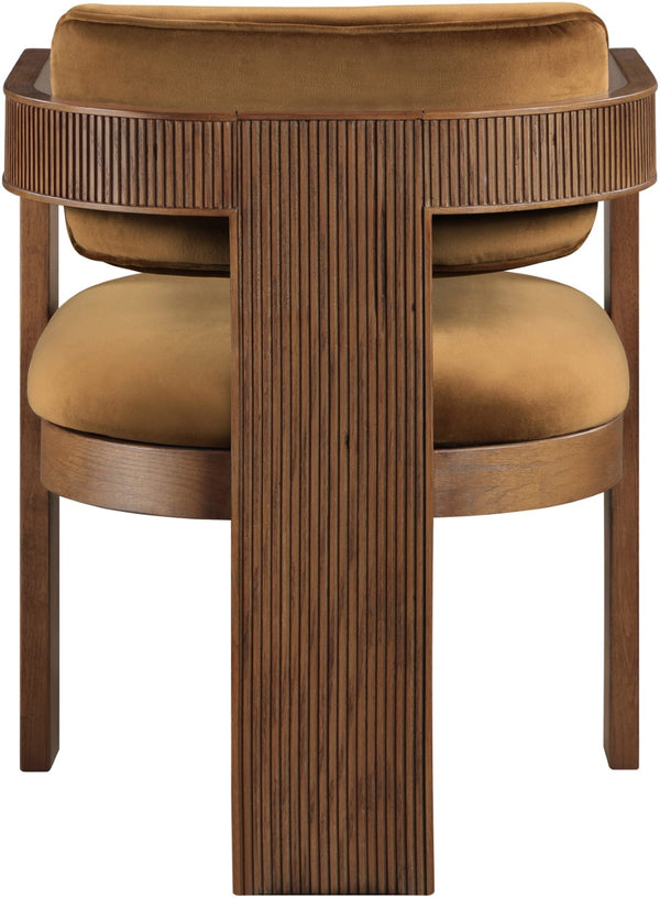Meridian Furniture Sacha Fluted Walnut Frame Velvet Dining Chair with Sculptural Saddle Seat Design 11096Saddle-C