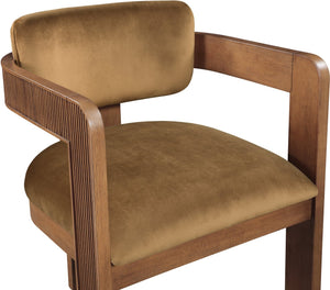 Meridian Furniture Sacha Fluted Walnut Frame Velvet Dining Chair with Sculptural Saddle Seat Design 11096Saddle-C