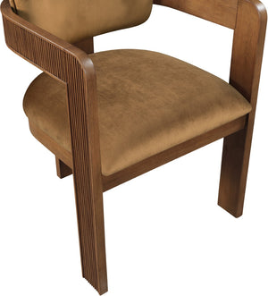Meridian Furniture Sacha Fluted Walnut Frame Velvet Dining Chair with Sculptural Saddle Seat Design 11096Saddle-C