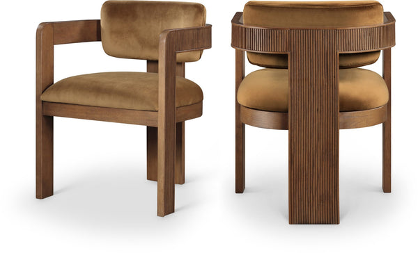 Meridian Furniture Sacha Fluted Walnut Frame Velvet Dining Chair with Sculptural Saddle Seat Design 11096Saddle-C