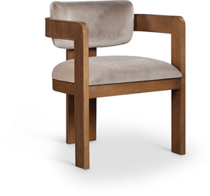 Meridian Furniture Sacha Velvet Upholstered Dining Chair with Fluted Walnut Frame for Elegant Rooms 11096Taupe-C