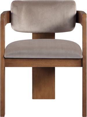 Meridian Furniture Sacha Velvet Upholstered Dining Chair with Fluted Walnut Frame for Elegant Rooms 11096Taupe-C