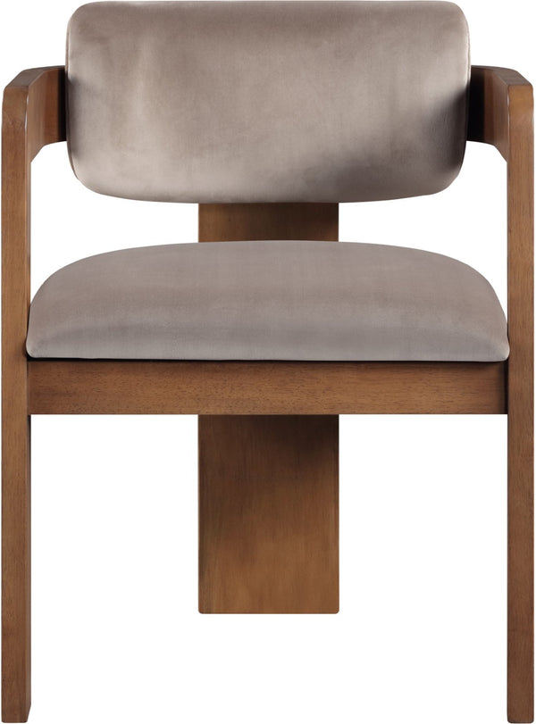 Meridian Furniture Sacha Velvet Upholstered Dining Chair with Fluted Walnut Frame for Elegant Rooms 11096Taupe-C