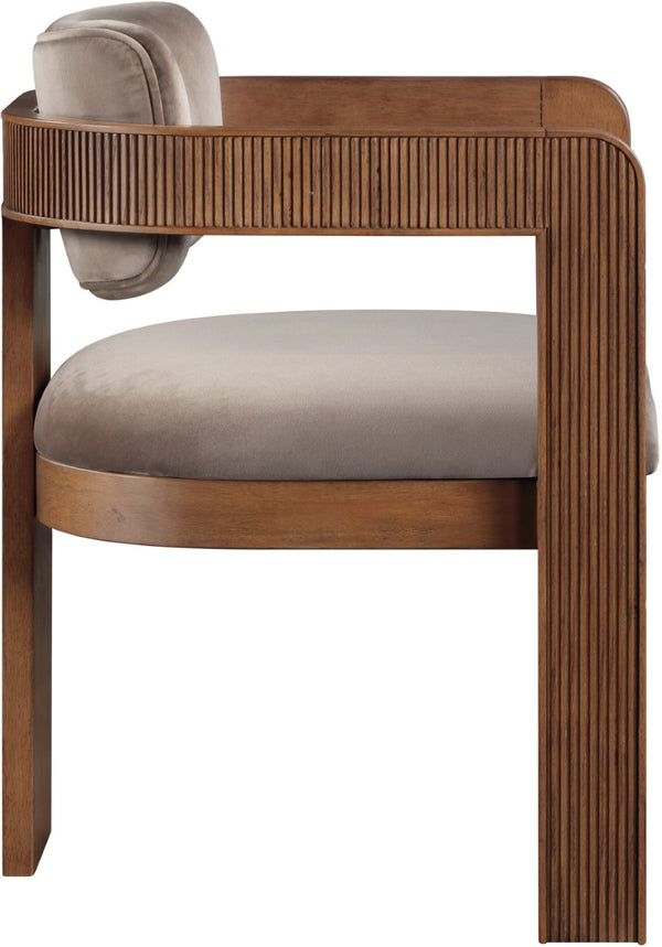 Meridian Furniture Sacha Velvet Upholstered Dining Chair with Fluted Walnut Frame for Elegant Rooms 11096Taupe-C