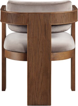 Meridian Furniture Sacha Velvet Upholstered Dining Chair with Fluted Walnut Frame for Elegant Rooms 11096Taupe-C