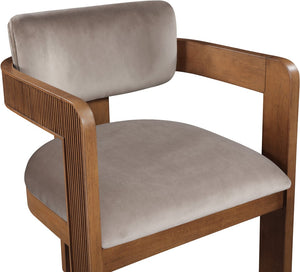Meridian Furniture Sacha Velvet Upholstered Dining Chair with Fluted Walnut Frame for Elegant Rooms 11096Taupe-C