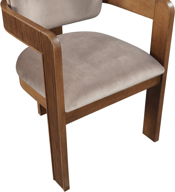 Meridian Furniture Sacha Velvet Upholstered Dining Chair with Fluted Walnut Frame for Elegant Rooms 11096Taupe-C