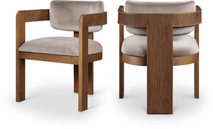 Meridian Furniture Sacha Velvet Upholstered Dining Chair with Fluted Walnut Frame for Elegant Rooms 11096Taupe-C