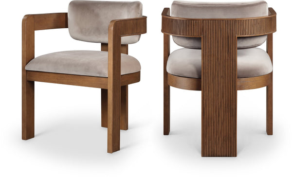 Meridian Furniture Sacha Velvet Upholstered Dining Chair with Fluted Walnut Frame for Elegant Rooms 11096Taupe-C