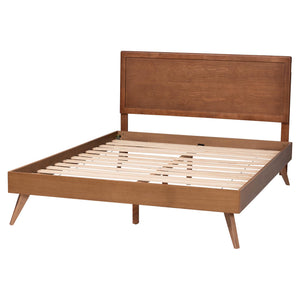 Baxton Studio Baxton Jiro Platform Bed Frame Full — Mid-Century Rubberwood Paneled Headboard, Low-Profile Retro Legs Ash Walnut Jiro-Ash Walnut-Full