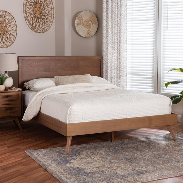 Baxton Studio Baxton Jiro Platform Bed Frame Full — Mid-Century Rubberwood Paneled Headboard, Low-Profile Retro Legs Ash Walnut Jiro-Ash Walnut-Full