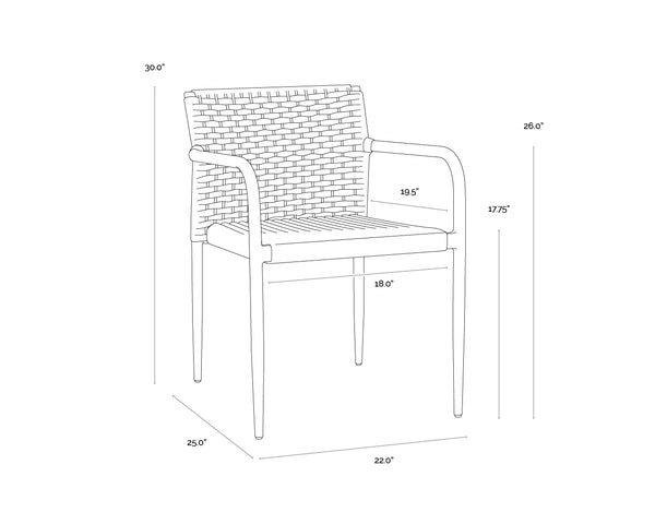 Sunpan Casella Stackable Outdoor Dining Armchair Rope Weave Powder Coated Aluminum Frame 110979