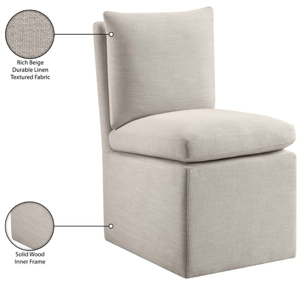 Meridian Furniture Nelori Upholstered Dining Chair Linen Performance Fabric Solid Wood Frame Modern Room Beige 11097Beige-C